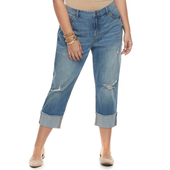 Jennifer Lopez Pants - Plus Size JENNIFER LOPEZ Ripped Boyfriend Jeans
